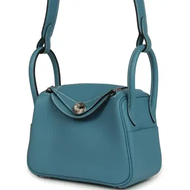 HERMÈS Hermes Mini Lindy II Blue Jean Clemence Palladium Hardware | Thumbnail 5 HERMÈS Hermes Mini Lindy II Blue Jean Clemence Palladium Hardware | Thumbnail 5