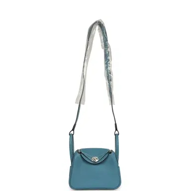 HERMÈS Hermes Mini Lindy II Blue Jean Clemence Palladium Hardware | Thumbnail 7 HERMÈS Hermes Mini Lindy II Blue Jean Clemence Palladium Hardware | Thumbnail 7