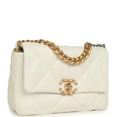 Chanel Pre-owned Chanel Medium 19 Flap Bag White Lambskin Mixed Metal Hardware | Thumbnail 2 Chanel Pre-owned Chanel Medium 19 Flap Bag White Lambskin Mixed Metal Hardware | Thumbnail 2
