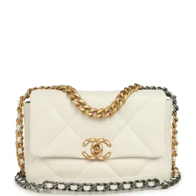Chanel Pre-owned Chanel Medium 19 Flap Bag White Lambskin Mixed Metal Hardware | Thumbnail 1 Chanel Pre-owned Chanel Medium 19 Flap Bag White Lambskin Mixed Metal Hardware | Thumbnail 1