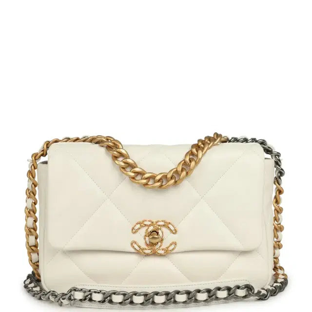 Pre-owned Chanel Medium 19 Flap Bag White Lambskin Mixed Metal Hardware Pre-owned Chanel Medium 19 Flap Bag White Lambskin Mixed Metal Hardware