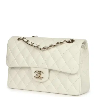 Chanel Pre-owned Chanel Small Classic Double Flap Bag White Caviar Light Gold Hardware | Thumbnail 5 Chanel Pre-owned Chanel Small Classic Double Flap Bag White Caviar Light Gold Hardware | Thumbnail 5