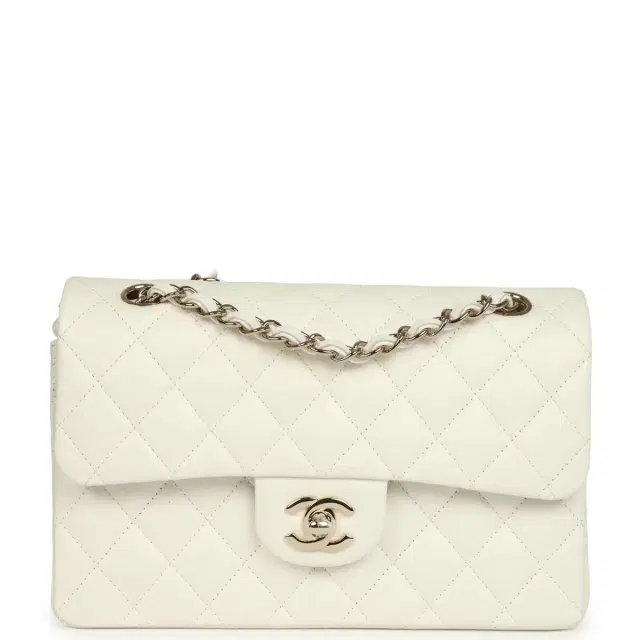 Pre-owned Chanel Small Classic Double Flap Bag White Caviar Light Gold Hardware Pre-owned Chanel Small Classic Double Flap Bag White Caviar Light Gold Hardware
