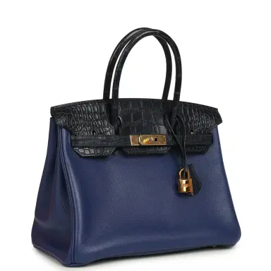 HERMÈS Pre-owned Hermes Birkin 30 Bleu Saphir Novillo, Bleu Marine Matte Alligator Touch Rose Gold Hardware | Thumbnail 2 HERMÈS Pre-owned Hermes Birkin 30 Bleu Saphir Novillo, Bleu Marine Matte Alligator Touch Rose Gold Hardware | Thumbnail 2