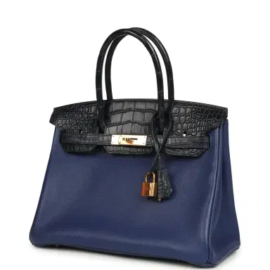 HERMÈS Pre-owned Hermes Birkin 30 Bleu Saphir Novillo, Bleu Marine Matte Alligator Touch Rose Gold Hardware | Thumbnail 5 HERMÈS Pre-owned Hermes Birkin 30 Bleu Saphir Novillo, Bleu Marine Matte Alligator Touch Rose Gold Hardware | Thumbnail 5