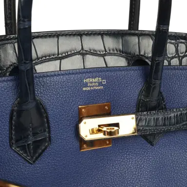 HERMÈS Pre-owned Hermes Birkin 30 Bleu Saphir Novillo, Bleu Marine Matte Alligator Touch Rose Gold Hardware | Thumbnail 7 HERMÈS Pre-owned Hermes Birkin 30 Bleu Saphir Novillo, Bleu Marine Matte Alligator Touch Rose Gold Hardware | Thumbnail 7