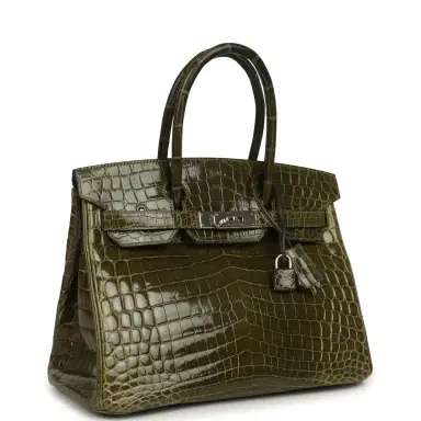 HERMÈS Pre-owned Hermes Birkin 30 Vert Olive Shiny Niloticus Crocodile Palladium Hardware | Thumbnail 2 HERMÈS Pre-owned Hermes Birkin 30 Vert Olive Shiny Niloticus Crocodile Palladium Hardware | Thumbnail 2