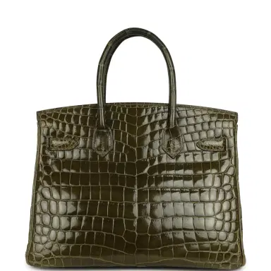 HERMÈS Pre-owned Hermes Birkin 30 Vert Olive Shiny Niloticus Crocodile Palladium Hardware | Thumbnail 4 HERMÈS Pre-owned Hermes Birkin 30 Vert Olive Shiny Niloticus Crocodile Palladium Hardware | Thumbnail 4