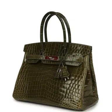 HERMÈS Pre-owned Hermes Birkin 30 Vert Olive Shiny Niloticus Crocodile Palladium Hardware | Thumbnail 5 HERMÈS Pre-owned Hermes Birkin 30 Vert Olive Shiny Niloticus Crocodile Palladium Hardware | Thumbnail 5