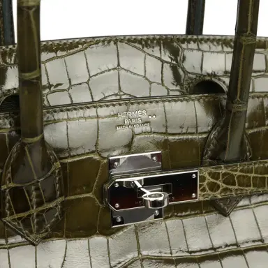 HERMÈS Pre-owned Hermes Birkin 30 Vert Olive Shiny Niloticus Crocodile Palladium Hardware | Thumbnail 7 HERMÈS Pre-owned Hermes Birkin 30 Vert Olive Shiny Niloticus Crocodile Palladium Hardware | Thumbnail 7