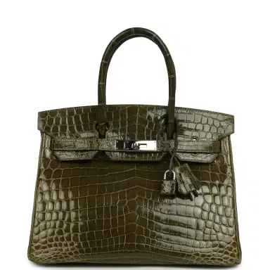 HERMÈS Pre-owned Hermes Birkin 30 Vert Olive Shiny Niloticus Crocodile Palladium Hardware | Thumbnail 1 HERMÈS Pre-owned Hermes Birkin 30 Vert Olive Shiny Niloticus Crocodile Palladium Hardware | Thumbnail 1