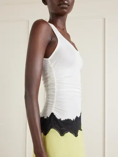 Christopher Esber Cutaway Asymmetric Lace-trimmed Ruched Stretch-jersey And Crepe Dress | Thumbnail 4 Christopher Esber Cutaway Asymmetric Lace-trimmed Ruched Stretch-jersey And Crepe Dress | Thumbnail 4