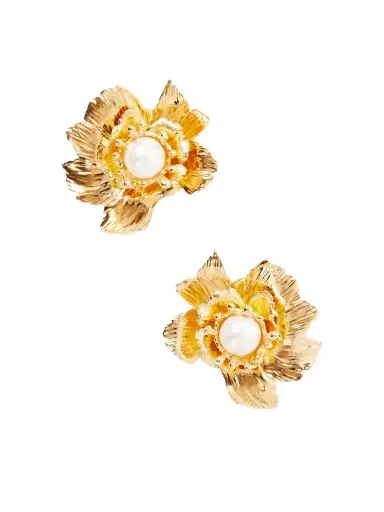 Oscar de la Renta Wild Poppy Embellished Gold-tone Earrings | Thumbnail 1 Oscar de la Renta Wild Poppy Embellished Gold-tone Earrings | Thumbnail 1