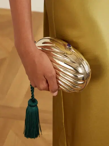 Juju Vera Petra Gemstone-embellished Tasseled Cord Silver Clutch | Thumbnail 2 Juju Vera Petra Gemstone-embellished Tasseled Cord Silver Clutch | Thumbnail 2