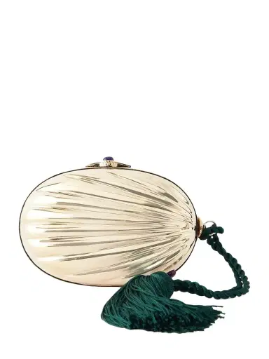 Juju Vera Petra Gemstone-embellished Tasseled Cord Silver Clutch | Thumbnail 1 Juju Vera Petra Gemstone-embellished Tasseled Cord Silver Clutch | Thumbnail 1