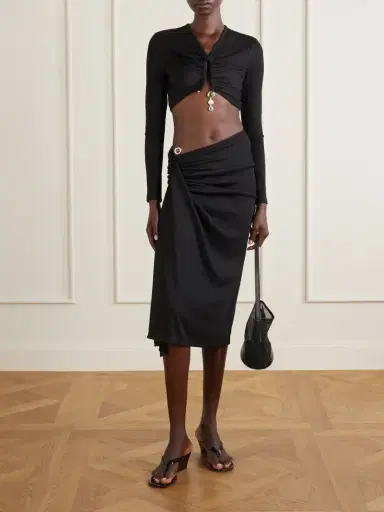 Christopher Esber Droplet Crystal Clasp Cascade Embellished Ribbed Midi Skirt | Thumbnail 2 Christopher Esber Droplet Crystal Clasp Cascade Embellished Ribbed Midi Skirt | Thumbnail 2