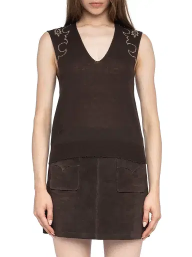 Zadig & Voltaire Women's Vicky Embellished Cashmere Top - Dark Chocolate | Thumbnail 3 Zadig & Voltaire Women's Vicky Embellished Cashmere Top - Dark Chocolate | Thumbnail 3