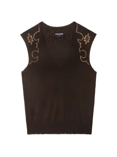 Zadig & Voltaire Women's Vicky Embellished Cashmere Top - Dark Chocolate | Thumbnail 1 Zadig & Voltaire Women's Vicky Embellished Cashmere Top - Dark Chocolate | Thumbnail 1
