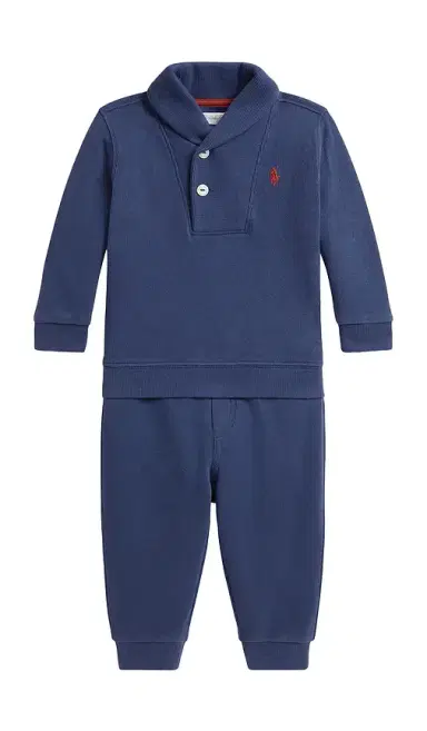 Polo Ralph Lauren Baby Two Piece Set Long Sleeve Estate Rib Knit Funnel Neck Sweatshirt With Jogger | Thumbnail 1 Polo Ralph Lauren Baby Two Piece Set Long Sleeve Estate Rib Knit Funnel Neck Sweatshirt With Jogger | Thumbnail 1