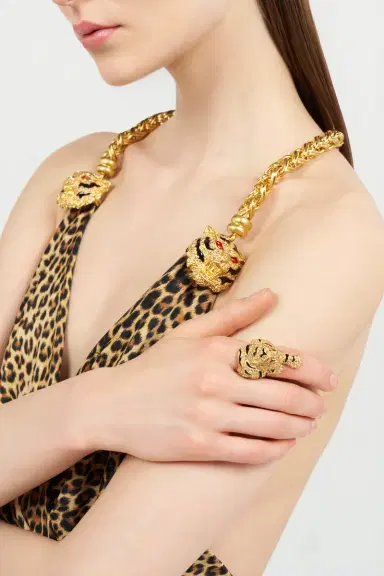 Roberto Cavalli Gold Crystal-Embellished Roar Ring | Thumbnail 2 Roberto Cavalli Gold Crystal-Embellished Roar Ring | Thumbnail 2