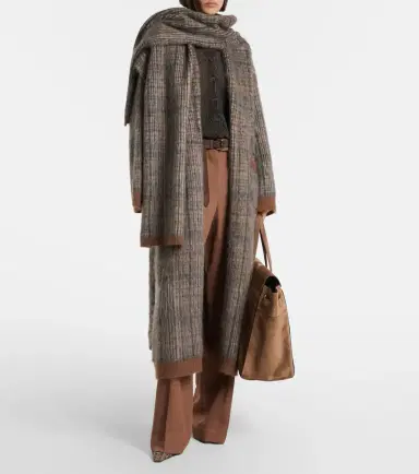 Brunello Cucinelli Checked mohair and wool-blend wrap coat | Thumbnail 4 Brunello Cucinelli Checked mohair and wool-blend wrap coat | Thumbnail 4