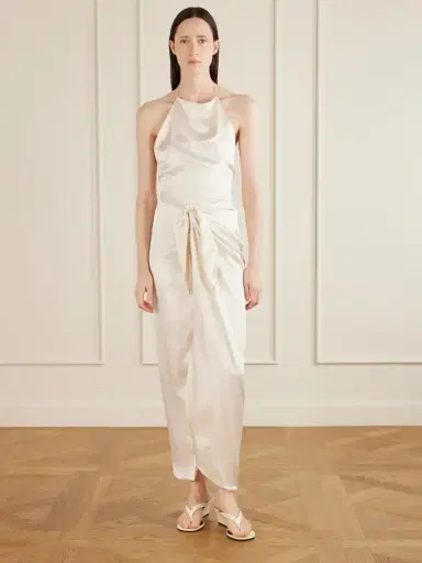 Aflalo Nourin Polka-dot Knotted Satin-jacquard Halterneck Maxi Dress | Thumbnail 2 Aflalo Nourin Polka-dot Knotted Satin-jacquard Halterneck Maxi Dress | Thumbnail 2