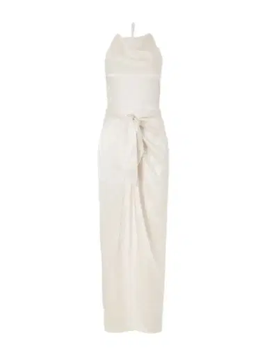 Aflalo Nourin Polka-dot Knotted Satin-jacquard Halterneck Maxi Dress | Thumbnail 1 Aflalo Nourin Polka-dot Knotted Satin-jacquard Halterneck Maxi Dress | Thumbnail 1