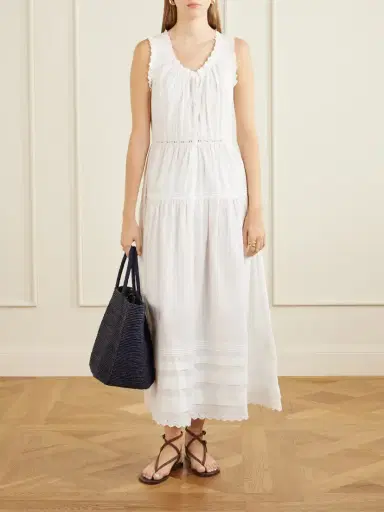 DÔEN Hortense Pintucked Embroidered Organic Cotton Midi Dress | Thumbnail 2 DÔEN Hortense Pintucked Embroidered Organic Cotton Midi Dress | Thumbnail 2