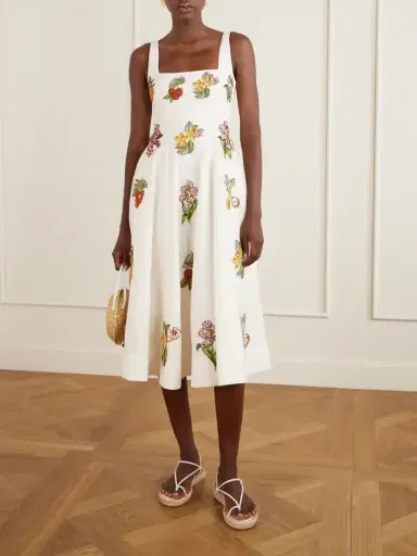Agua by Agua Bendita Frontera Embellished Floral-appliqué Linen Midi Dress | Thumbnail 2 Agua by Agua Bendita Frontera Embellished Floral-appliqué Linen Midi Dress | Thumbnail 2