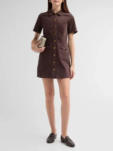 PAIGE Women's Clementine Denim Mini Dress - Rich Chocolate | Thumbnail 2 PAIGE Women's Clementine Denim Mini Dress - Rich Chocolate | Thumbnail 2