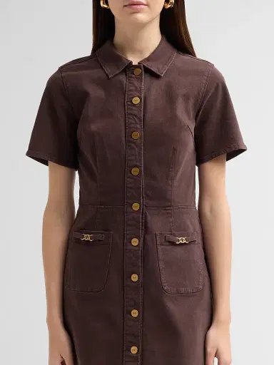 PAIGE Women's Clementine Denim Mini Dress - Rich Chocolate | Thumbnail 5 PAIGE Women's Clementine Denim Mini Dress - Rich Chocolate | Thumbnail 5