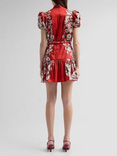 ALICE + OLIVIA Women's Cora Floral Tiered Mini Shirtdress - Rose Garden Hibiscus | Thumbnail 3 ALICE + OLIVIA Women's Cora Floral Tiered Mini Shirtdress - Rose Garden Hibiscus | Thumbnail 3