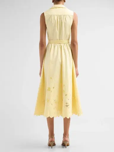 Saloni Women's Kirat Daisy-Embroidered Belted Midi Shirtdress - Soft Lemon Embroidered - Size 12 | Thumbnail 3 Saloni Women's Kirat Daisy-Embroidered Belted Midi Shirtdress - Soft Lemon Embroidered - Size 12 | Thumbnail 3