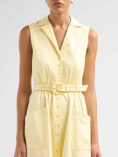 Saloni Women's Kirat Daisy-Embroidered Belted Midi Shirtdress - Soft Lemon Embroidered - Size 12 | Thumbnail 5 Saloni Women's Kirat Daisy-Embroidered Belted Midi Shirtdress - Soft Lemon Embroidered - Size 12 | Thumbnail 5