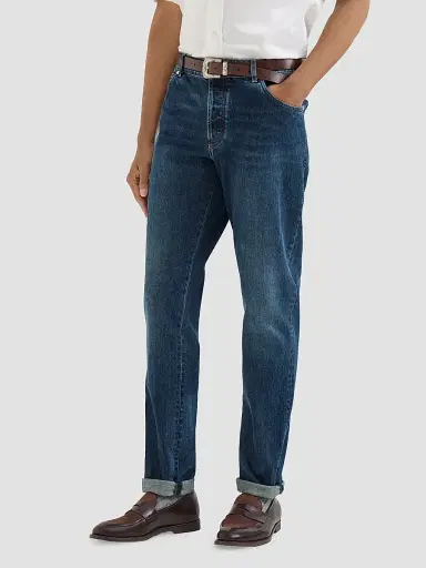 Brunello Cucinelli Men's Comfort Denim Five-Pocket Jeans | Thumbnail 2 Brunello Cucinelli Men's Comfort Denim Five-Pocket Jeans | Thumbnail 2