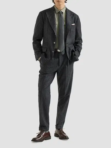 Brunello Cucinelli Men's Garment-Dyed Shirt in Cotton Chevron with Spread Collar - Military | Thumbnail 6 Brunello Cucinelli Men's Garment-Dyed Shirt in Cotton Chevron with Spread Collar - Military | Thumbnail 6