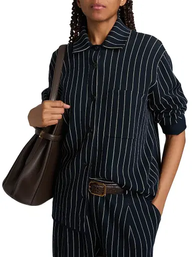 Guest In Residence Women's Pinstriped Cotton-Silk Work Shirt - Navy Butter - Size XL | Thumbnail 6 Guest In Residence Women's Pinstriped Cotton-Silk Work Shirt - Navy Butter - Size XL | Thumbnail 6