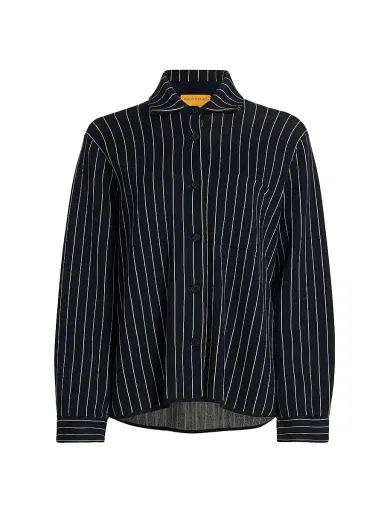 Guest In Residence Women's Pinstriped Cotton-Silk Work Shirt - Navy Butter - Size XL | Thumbnail 1 Guest In Residence Women's Pinstriped Cotton-Silk Work Shirt - Navy Butter - Size XL | Thumbnail 1
