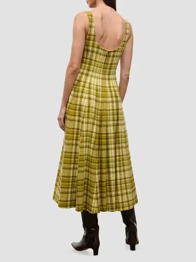 Staud Women's Wells Plaid Linen-Blend Midi Dress | Thumbnail 4 Staud Women's Wells Plaid Linen-Blend Midi Dress | Thumbnail 4