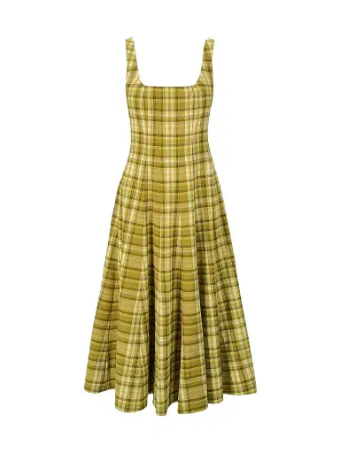 Staud Women's Wells Plaid Linen-Blend Midi Dress | Thumbnail 1 Staud Women's Wells Plaid Linen-Blend Midi Dress | Thumbnail 1