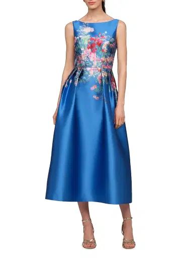 Kay Unger Women's Dina Floral Tea-Length Dress - Oxford Blue | Thumbnail 2 Kay Unger Women's Dina Floral Tea-Length Dress - Oxford Blue | Thumbnail 2