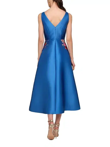 Kay Unger Women's Dina Floral Tea-Length Dress - Oxford Blue | Thumbnail 4 Kay Unger Women's Dina Floral Tea-Length Dress - Oxford Blue | Thumbnail 4
