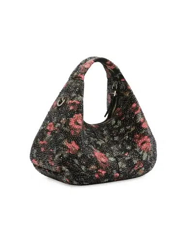 Ganni Women's Mini Embellished Flower-Motif Hobo Bag - Black | Thumbnail 2 Ganni Women's Mini Embellished Flower-Motif Hobo Bag - Black | Thumbnail 2