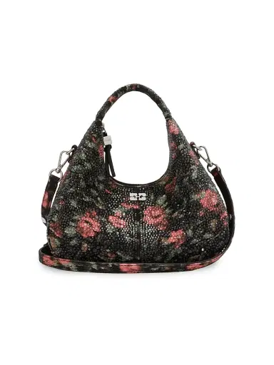 Ganni Women's Mini Embellished Flower-Motif Hobo Bag - Black | Thumbnail 1 Ganni Women's Mini Embellished Flower-Motif Hobo Bag - Black | Thumbnail 1