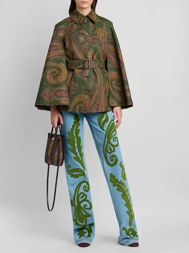 Etro Women's Paisley Cape-Sleeve Cotton-Blend Jacket - Printed Green - Size 10 | Thumbnail 2 Etro Women's Paisley Cape-Sleeve Cotton-Blend Jacket - Printed Green - Size 10 | Thumbnail 2