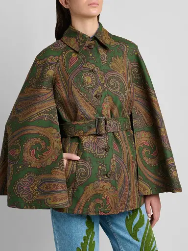Etro Women's Paisley Cape-Sleeve Cotton-Blend Jacket - Printed Green - Size 10 | Thumbnail 5 Etro Women's Paisley Cape-Sleeve Cotton-Blend Jacket - Printed Green - Size 10 | Thumbnail 5
