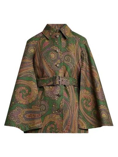 Etro Women's Paisley Cape-Sleeve Cotton-Blend Jacket - Printed Green - Size 10 | Thumbnail 1 Etro Women's Paisley Cape-Sleeve Cotton-Blend Jacket - Printed Green - Size 10 | Thumbnail 1