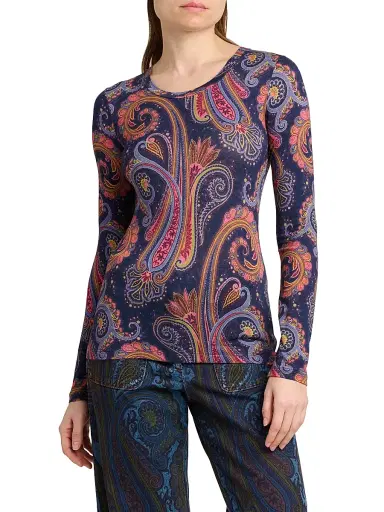 Etro Women's Paisley Print Jersey Top - Stampa F Do Blu | Thumbnail 3 Etro Women's Paisley Print Jersey Top - Stampa F Do Blu | Thumbnail 3
