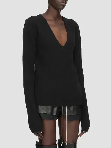 Rick Owens Women's Tommy V-Neck Alpaca-Blend Sweater - Black | Thumbnail 3 Rick Owens Women's Tommy V-Neck Alpaca-Blend Sweater - Black | Thumbnail 3