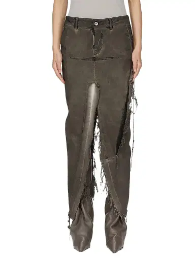 Rick Owens Women's Distressed Demin Maxi Skirt - Dust Combo | Thumbnail 1 Rick Owens Women's Distressed Demin Maxi Skirt - Dust Combo | Thumbnail 1